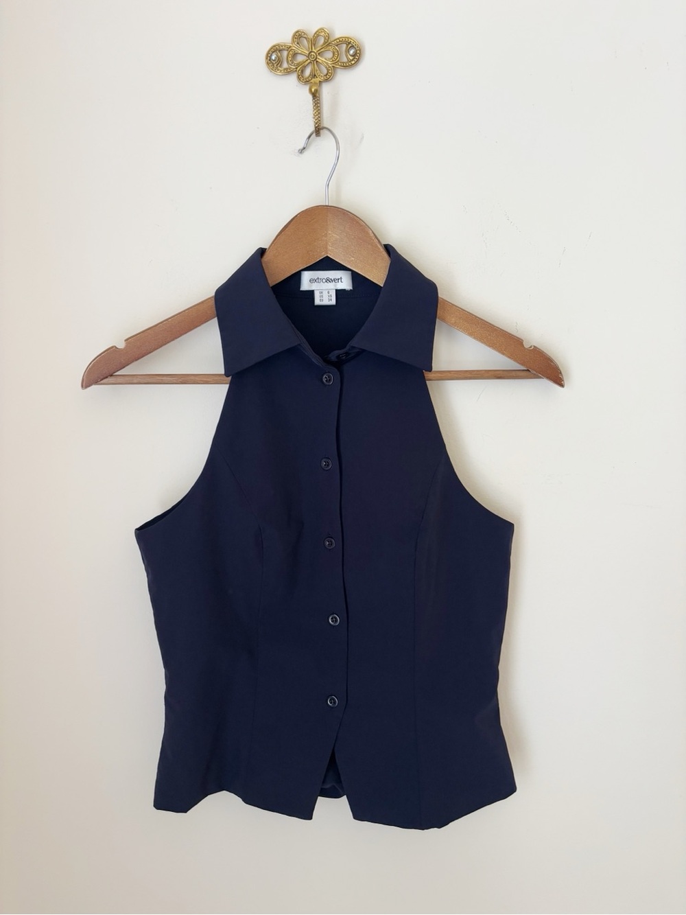 Extro&Vert Navy Blue Sleeveless Shirt Top XS